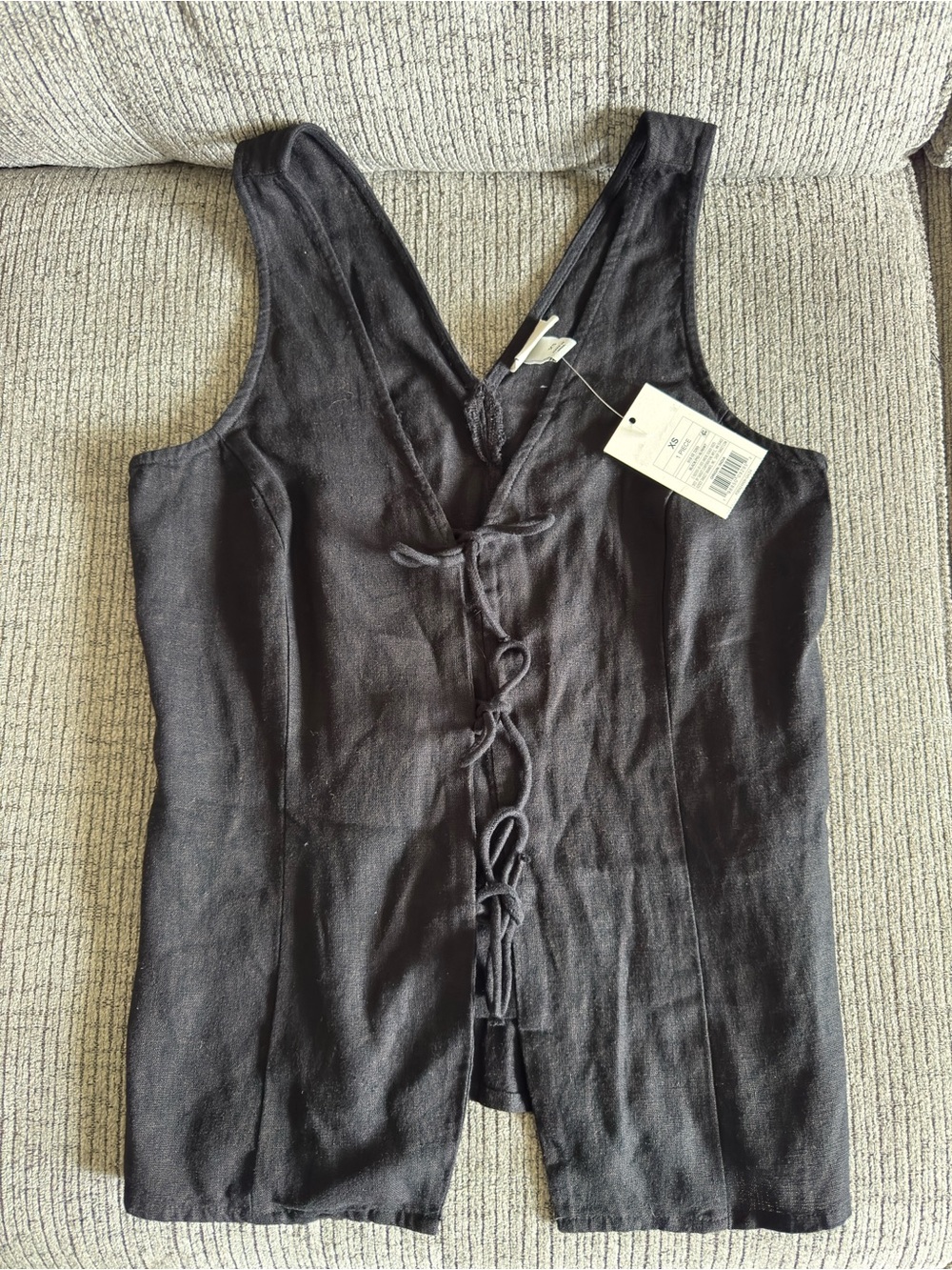Women’s Black Linen Lace-Up Corset Top